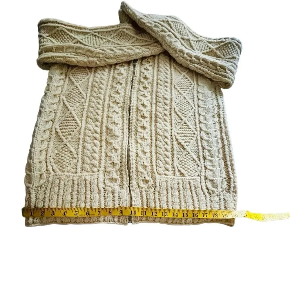 Loch Garman Ireland Fisherman Sweater Ivory Wool cardigan Full Zip L Unisex Aran